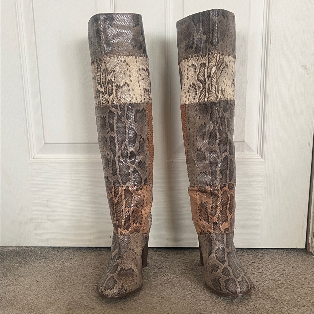 Snakeskin Patterned Knee-High Boots